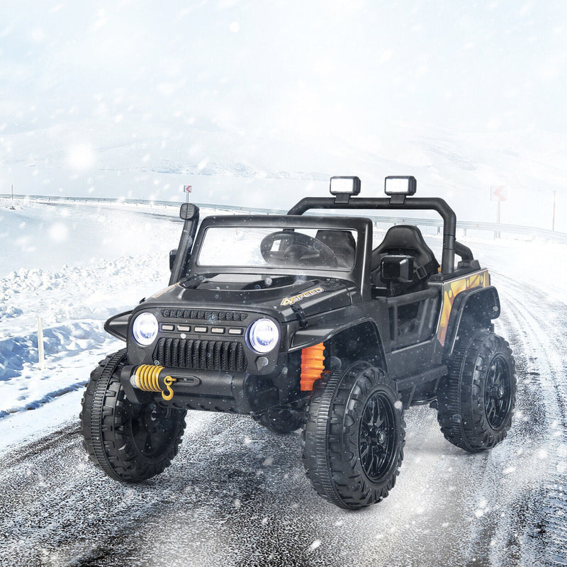 Black Parent-Child Ride On Truck Car with Remote Control, LED Lights, and Music - 12V 10AH