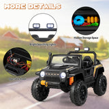 Black Parent-Child Ride On Truck Car with Remote Control, LED Lights, and Music - 12V 10AH