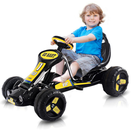 Black Pedal-Powered Go Kart for Kids - 4 Wheel Racer Toy with Joyful Ride Experience