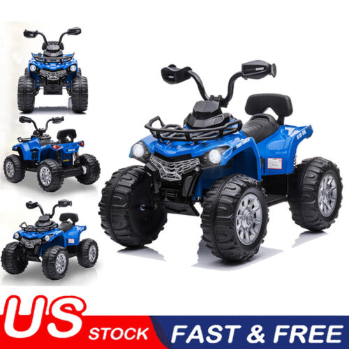 Blue 12V Electric Kids ATV Quad Ride On Car with LED Lights and Music