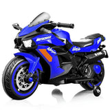 Blue 12V Electric Motorcycle for Kids - Rechargeable 2 Wheel Motorbike