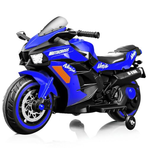 Blue 12V Electric Motorcycle for Kids - Rechargeable 2 Wheel Motorbike