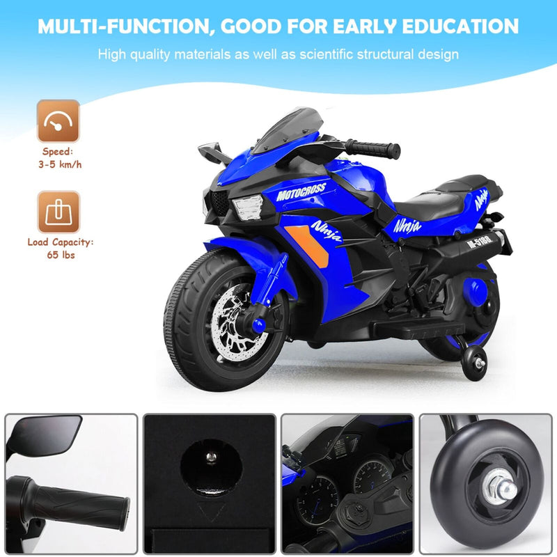 Blue 12V Electric Motorcycle for Kids - Rechargeable 2 Wheel Motorbike