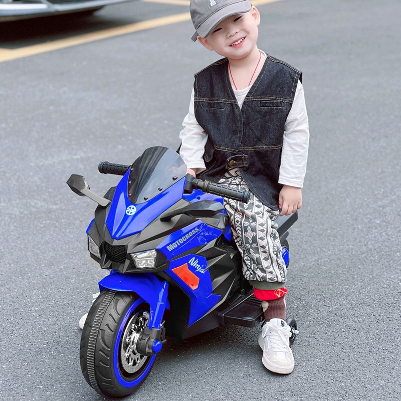 Blue 12V Electric Motorcycle for Kids - Rechargeable 2 Wheel Motorbike