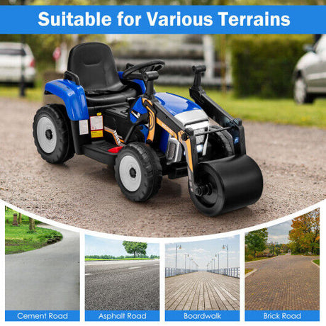 Blue 12V Kids Road Roller with 2.4G Remote Control - Long-Lasting Fun for Little Ones