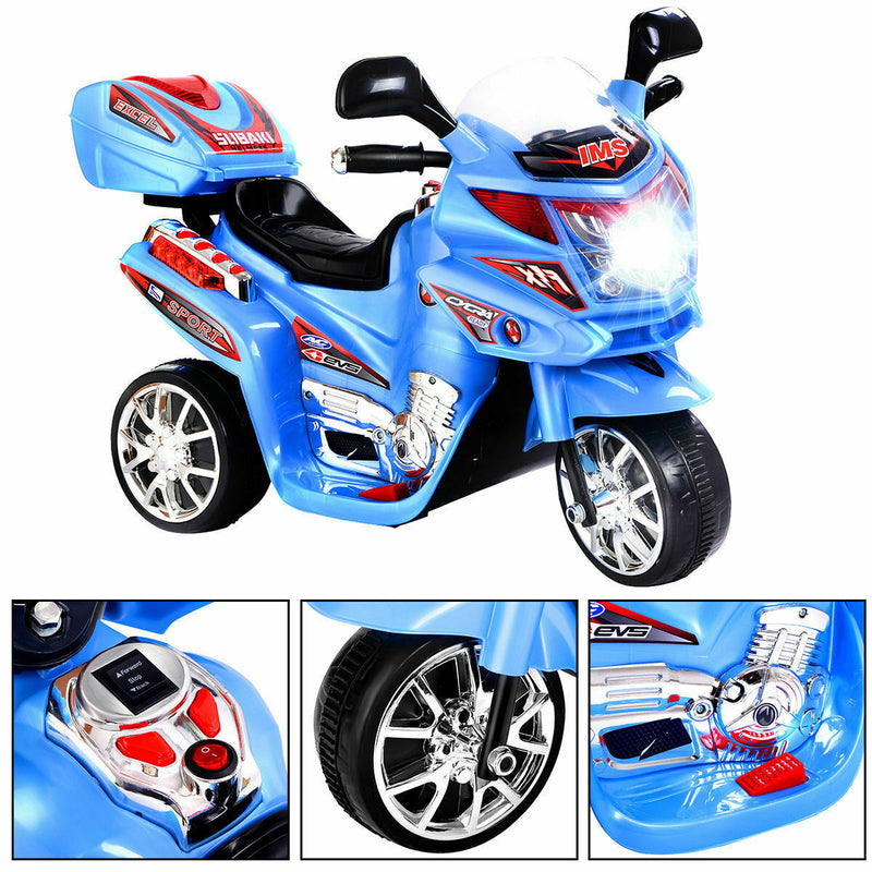 Blue 6V Electric Ride-On Motorcycle for Kids - Battery Powered 3 Wheel Toy