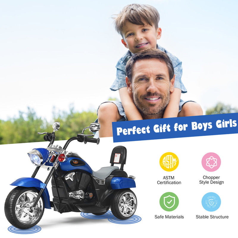 Blue 6V Kids Chopper Motorcycle with Light & Horn - Toddler 3 Wheel Trike