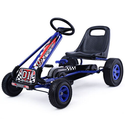 Blue Adjustable Seat Pedal Go Kart for Kids - 4 Wheel Ride On Toy