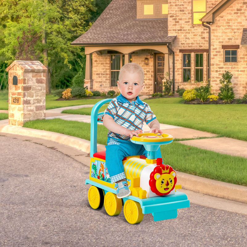 Blue Electric Kids Train Toy with Unique Design & Stickers - 6V Motorized Ride-On
