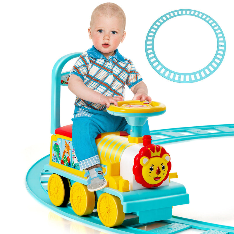 Blue Electric Kids Train Toy with Unique Design & Stickers - 6V Motorized Ride-On