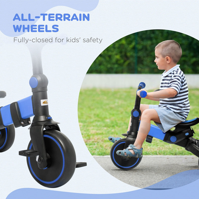 Blue Qaba Toddler Tricycle with Adjustable Aluminum Frame and Push Handle