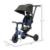 Blue Qaba Toddler Tricycle with Adjustable Push Handle and Durable Aluminum Frame