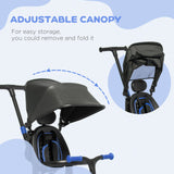 Blue Qaba Toddler Tricycle with Adjustable Push Handle and Durable Aluminum Frame