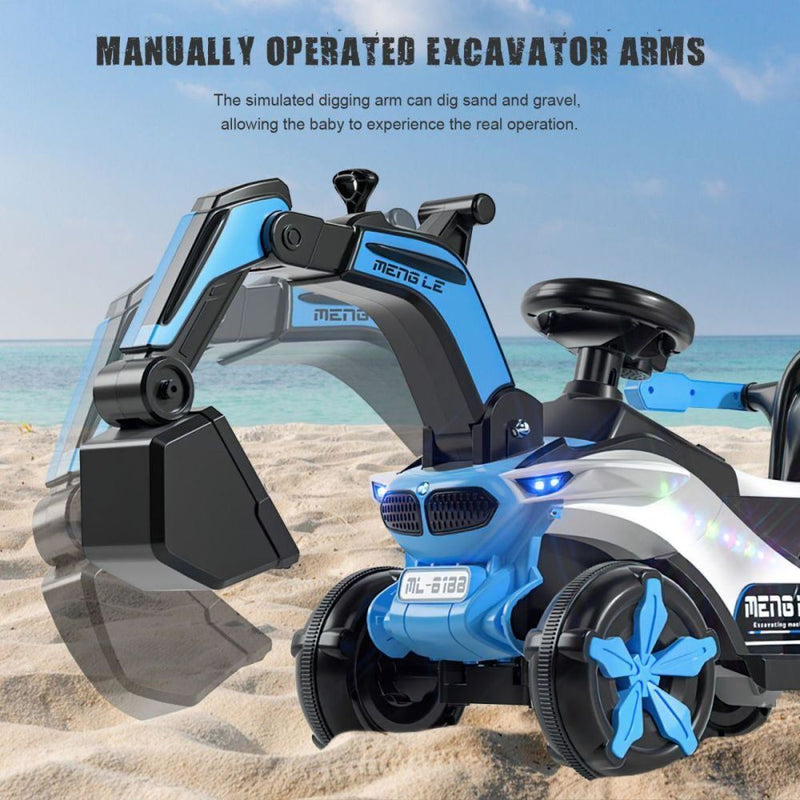 Bluetooth-Enabled Electric Excavator Toy Car for Kids with Helmet and Rear Attachment