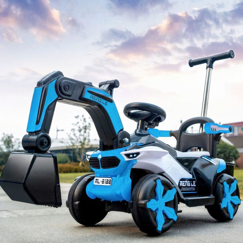 Bluetooth-Enabled Electric Excavator Toy Car for Kids with Helmet and Rear Attachment