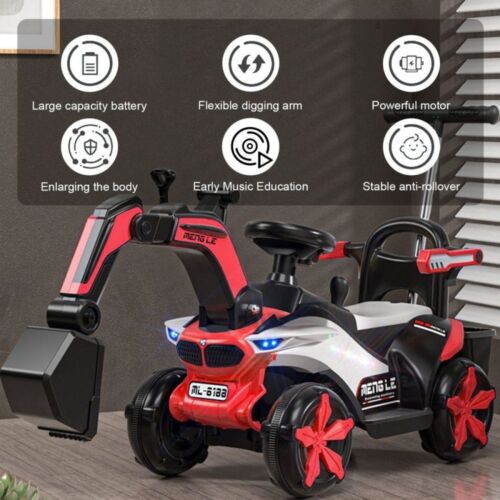 Bluetooth-Enabled Electric Excavator Toy Car for Kids with Helmet and Rear Scoop Attachment