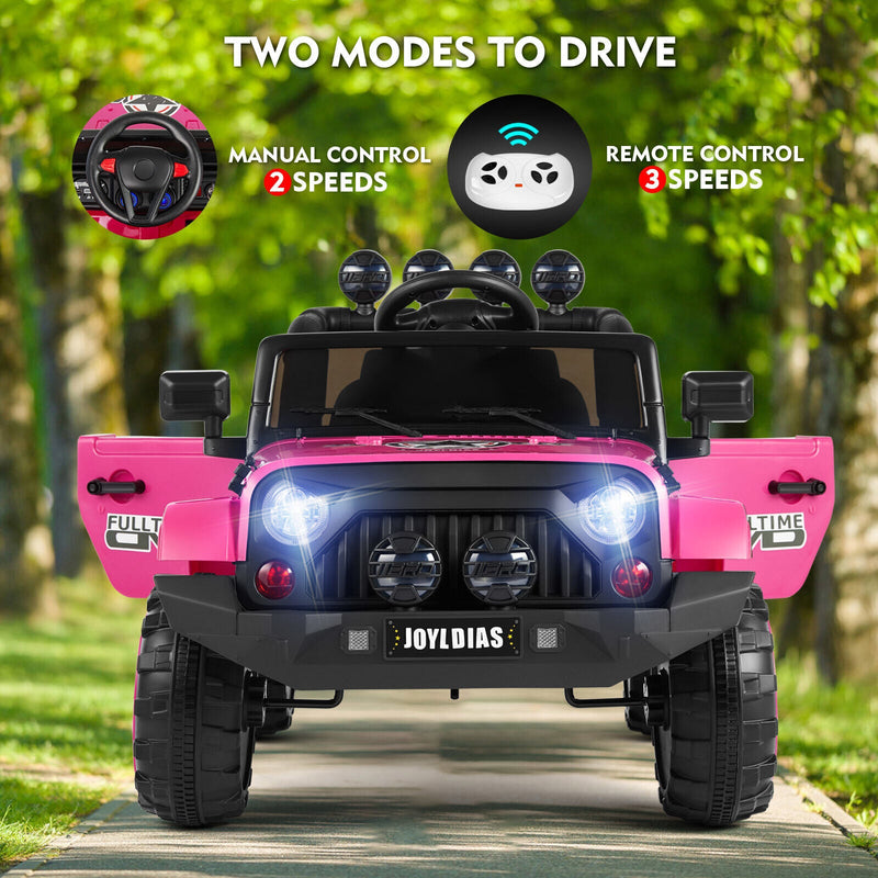 Bluetooth Remote Control Pink Jeep Ride On Car for Kids with USB and 12V Battery