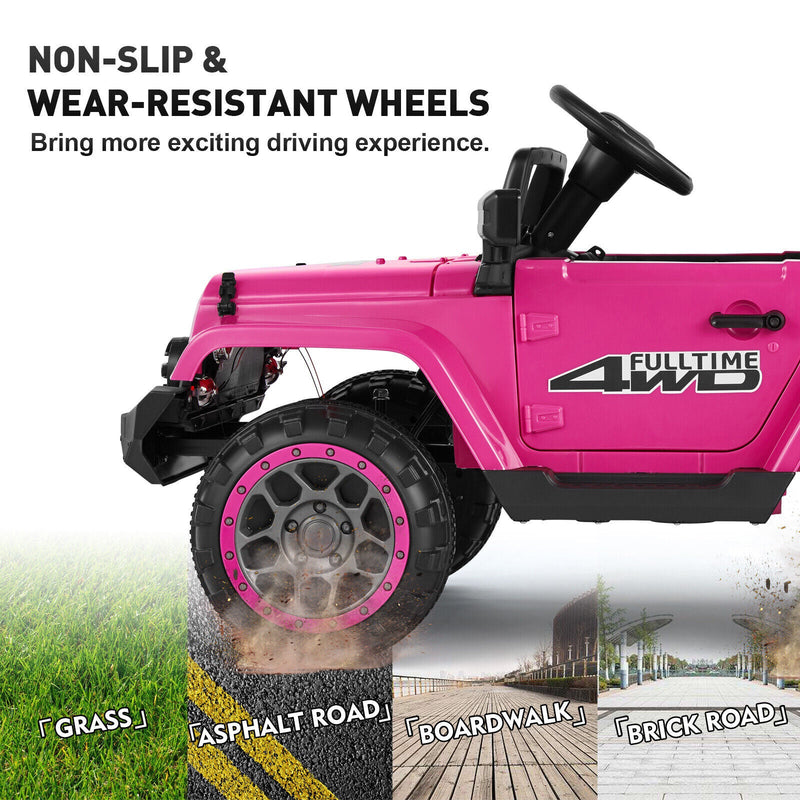 Bluetooth Remote Control Pink Jeep Ride On Car for Kids with USB and 12V Battery