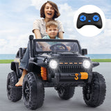 12V Kids Electric Jeep with Remote Control, 3 Speeds, LED Lights, and FM Radio