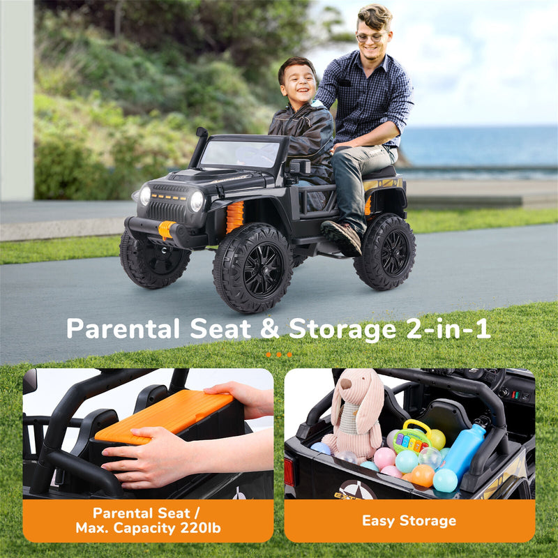 Parent-Child Ride-On Truck with LED Lights, FM Radio, and Bluetooth - 12V Kids Car