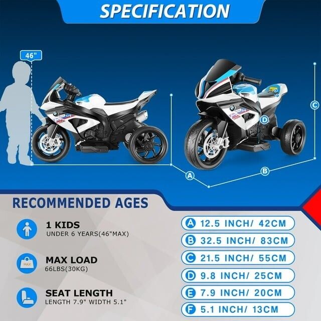 BMW Kids 12V Electric Motorcycle Ride-On Toy - Black