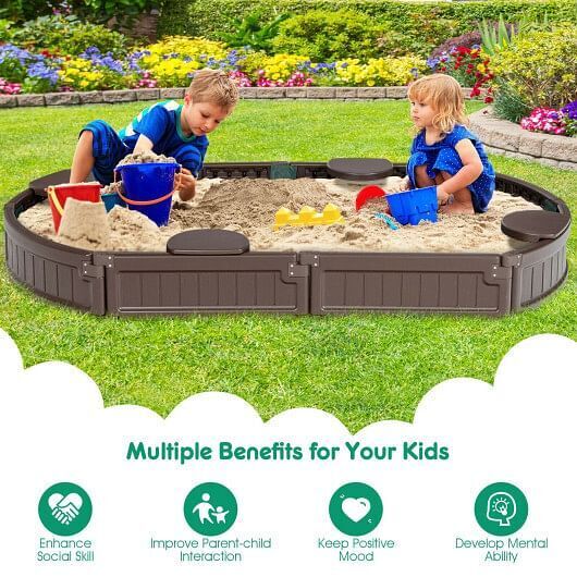 Brown Corner Seat Sandbox with Protective Liner - Built-in Design