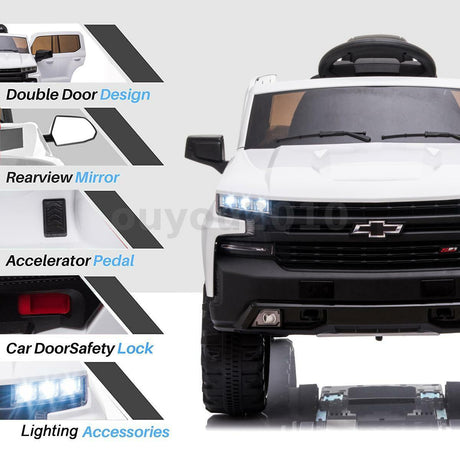 Chevrolet Silverado 12V Kids Ride-On Car with Music, LED Lights, and Remote Control