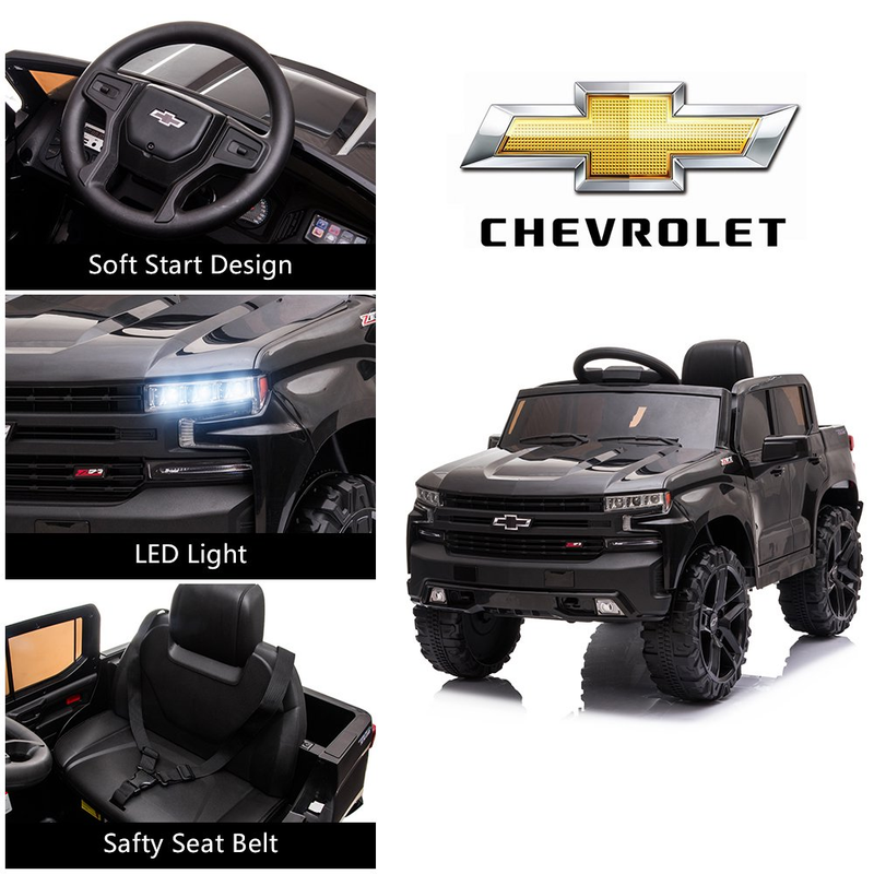 Chevrolet Silverado 12V Kids Ride-On Truck with Remote Control - Black