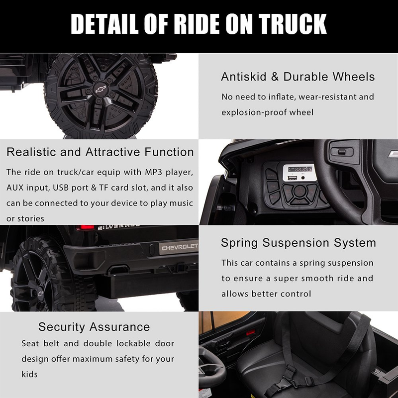 Chevrolet Silverado 12V Kids Ride-On Truck with Remote Control - Black