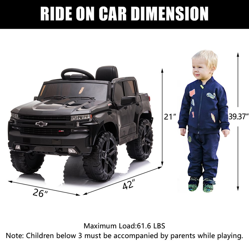 Chevrolet Silverado 12V Kids Ride-On Truck with Remote Control - Black