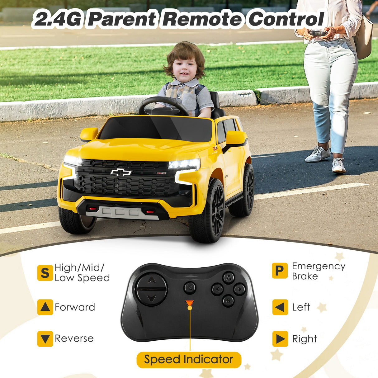 Chevrolet Tahoe 12V Electric Ride-On Truck for Kids with Remote Control, Lights, and Music