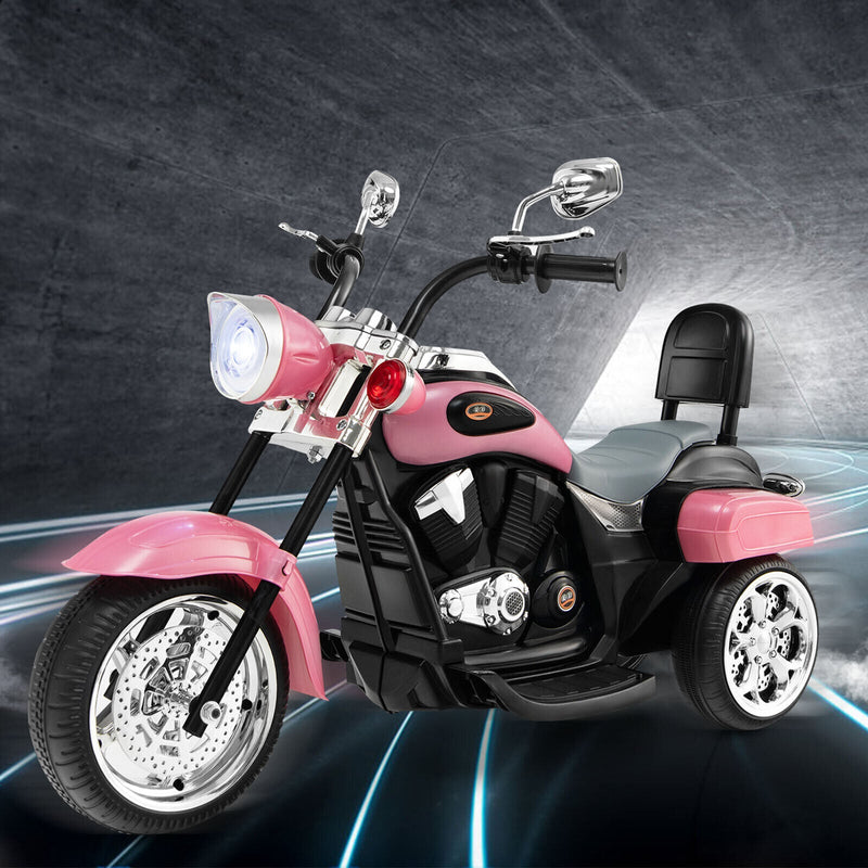 Chic Pink 3-Wheel Chopper Motorcycle for Kids with Headlight