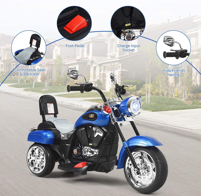 Chopper Style 3-Wheel Electric Motorcycle for Kids - Powered by 6V Battery