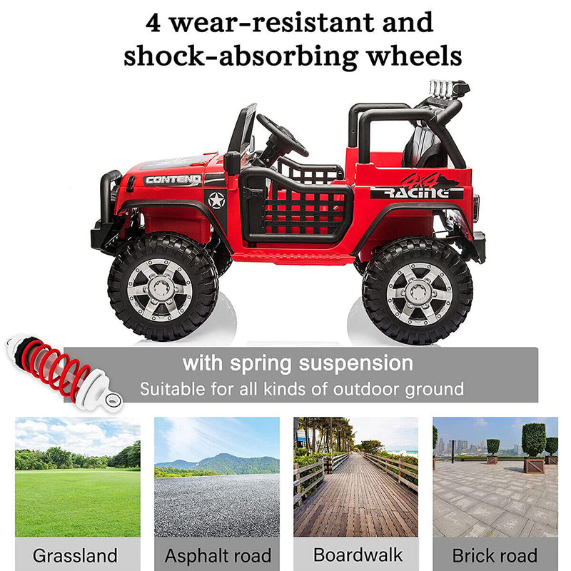 CLARFEY 12V Battery Powered RC Off-Road Jeep for Kids with LED Lights