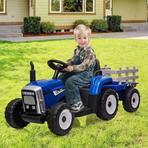 CLARFEY 12V Ride-On Tractor with Trailer and Remote Control for Kids - Music and Fun Included!