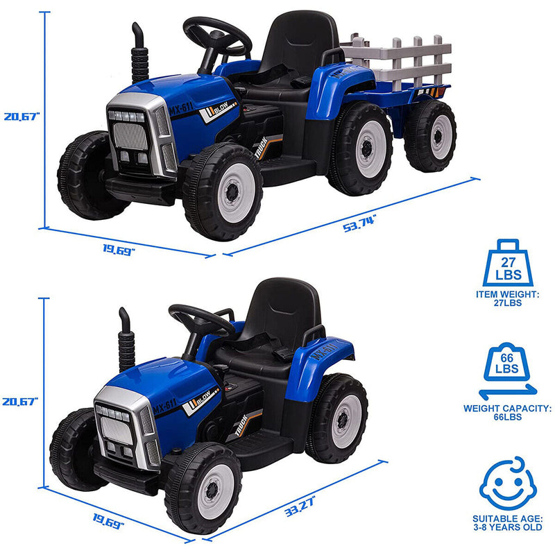 CLARFEY 12V Ride-On Tractor with Trailer and Remote Control for Kids - Music and Fun Included!