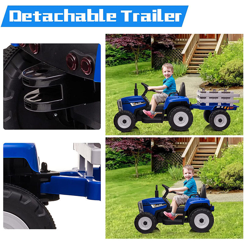 CLARFEY 12V Ride-On Tractor with Trailer and Remote Control for Kids - Music and Fun Included!