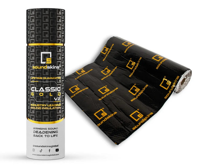 SoundSkins | Classic Gold V2 Sound Deadening Double Layer Mat | SSK-CLASSICGOLD-V2 | Pure Rubber Butyl & Diamond Embossed Foil, 38.75 sq ft SoundSkins Global