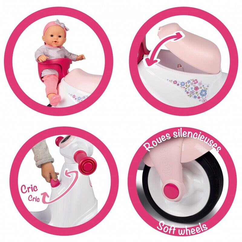 Corolle Ride On Smoby Scooter in White and Pink: The Perfect Ride for Little Ones