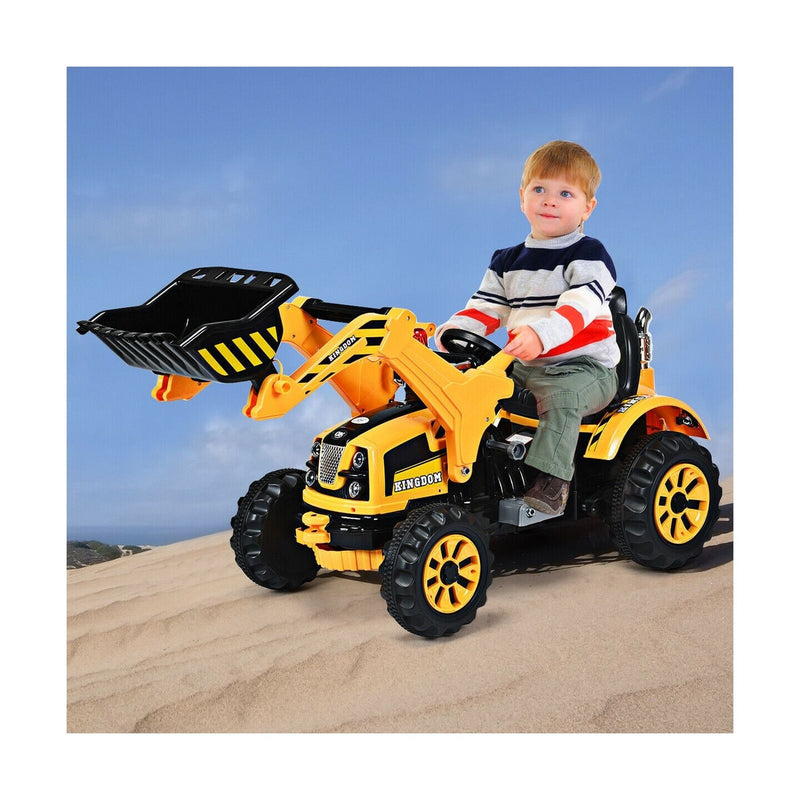 Costway 12V Battery Powered Kids Excavator Truck with Front Loader for Fun Outdoor Play