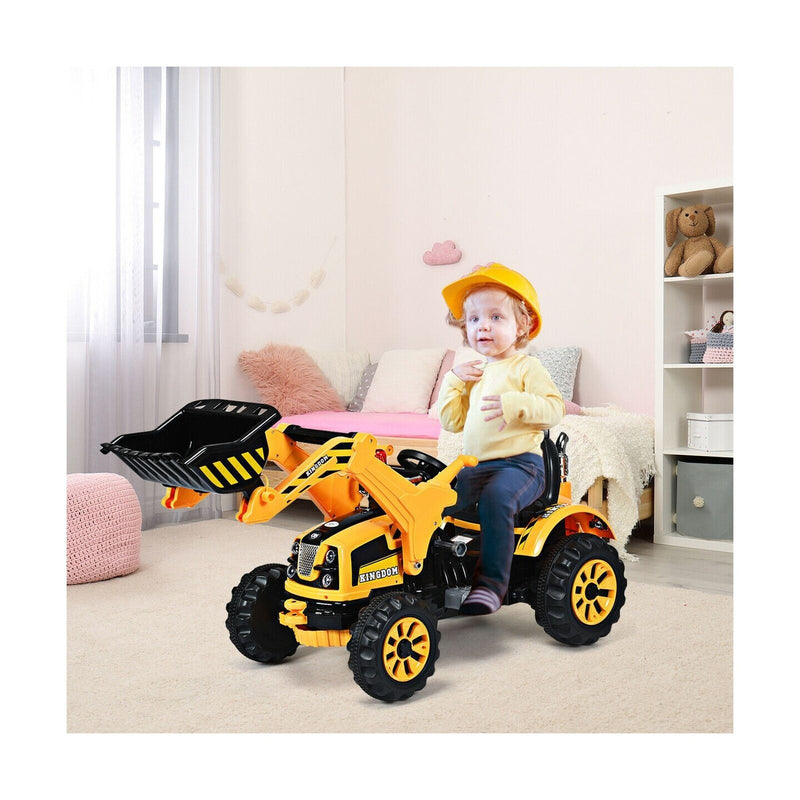 Costway 12V Battery Powered Kids Excavator Truck with Front Loader for Fun Outdoor Play
