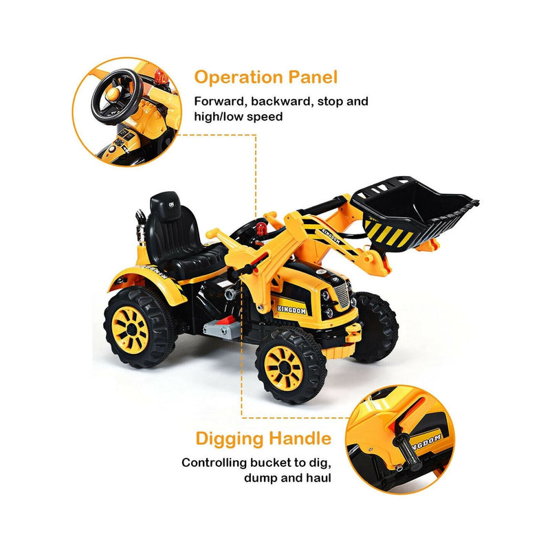 Costway 12V Battery Powered Kids Excavator Truck with Front Loader for Fun Outdoor Play