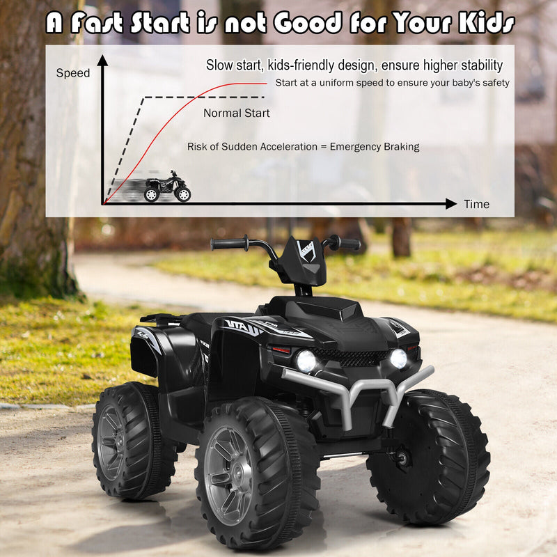 Costway 12V Kids ATV Quad Ride On Car with LED Light & Music - Black