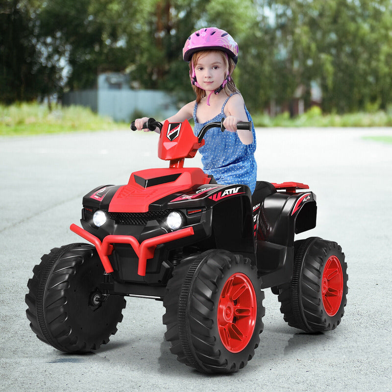 Costway 12V Kids ATV Quad Ride On Car with LED Light & Music in Red