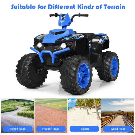 Costway 12V Kids ATV Quad Ride On Car with LED Light & Music - Navy