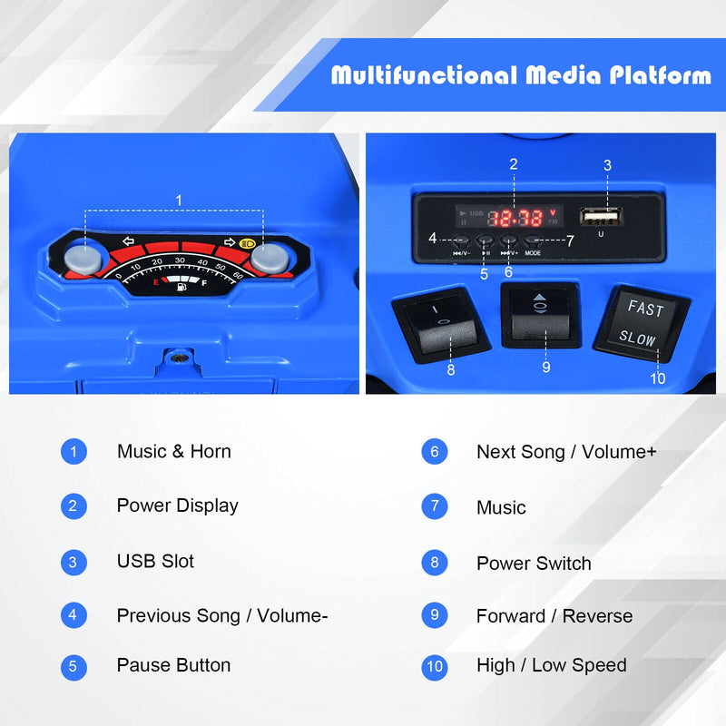 Costway 12V Kids ATV Quad Ride On Car with LED Light & Music - Navy