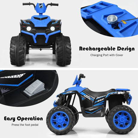 Costway 12V Kids ATV Quad Ride On Car with LED Light & Music - Navy