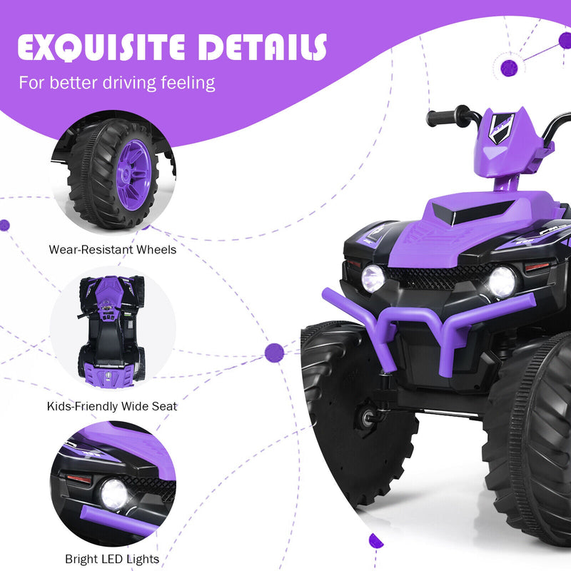 Costway 12V Kids ATV Quad Ride On Car with LED Light & Music - Purple