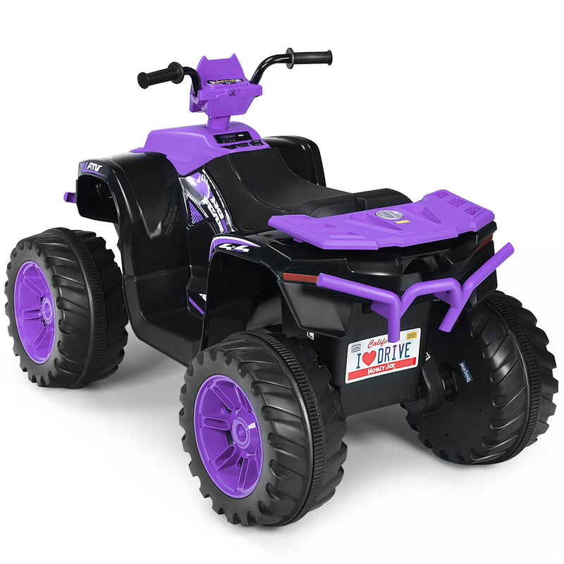 Costway 12V Kids ATV Quad Ride On Car with LED Light & Music - Purple