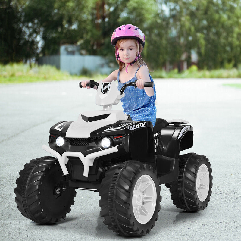 Costway 12V Kids ATV Quad Ride On Car with LED Light & Music - White
